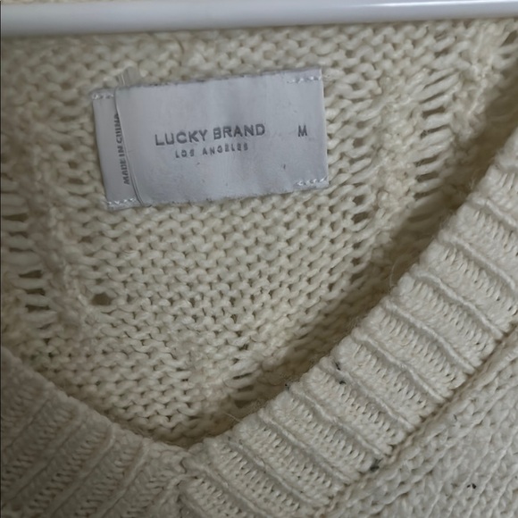 Lucky Brand Cream V-Neck Sweater with Relaxed Fit and Chunky Knit - Picture 2 of 4